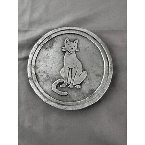 Vintage Style Cat Trivet Metal Silver Tone Round Tableware Home Decor‎ 5.5in